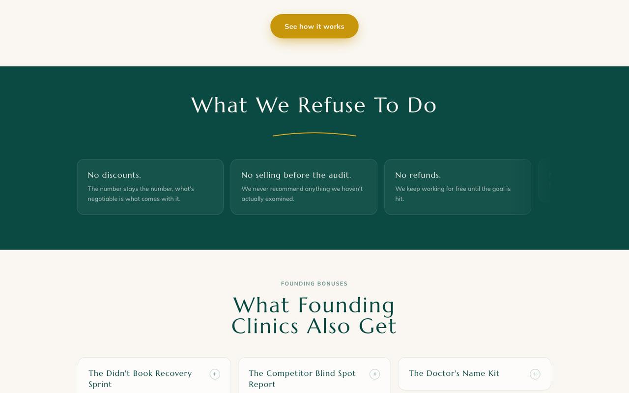 Desktop view of the Aurora Dental website showing its services and founding-clinic sections.